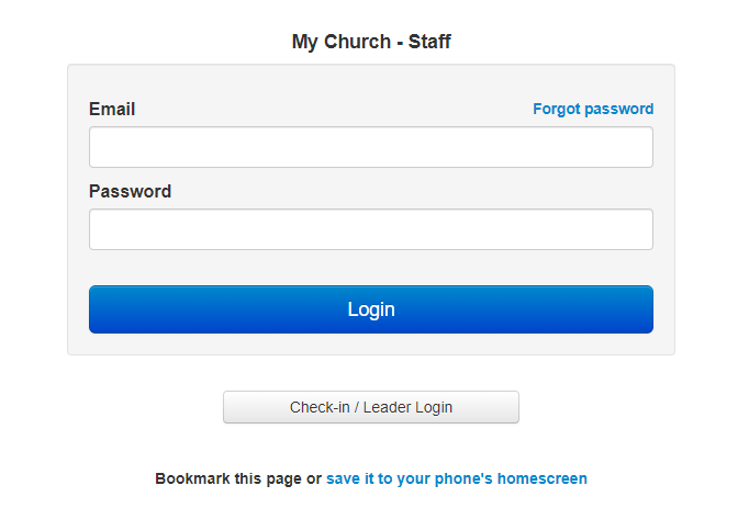 Check-In - Leader Log In Screen