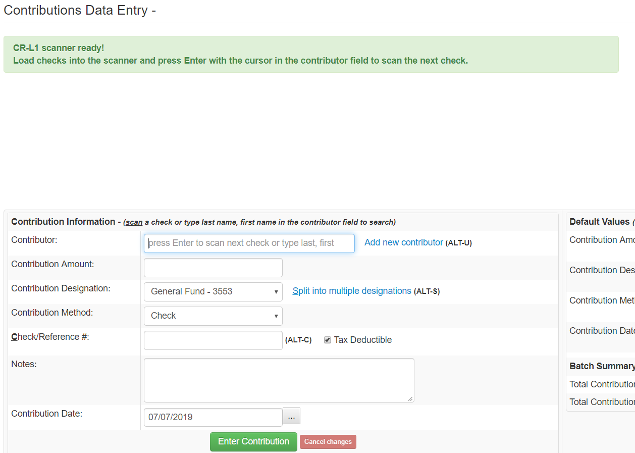 Can you use a check scanner with image archiving for contributions?