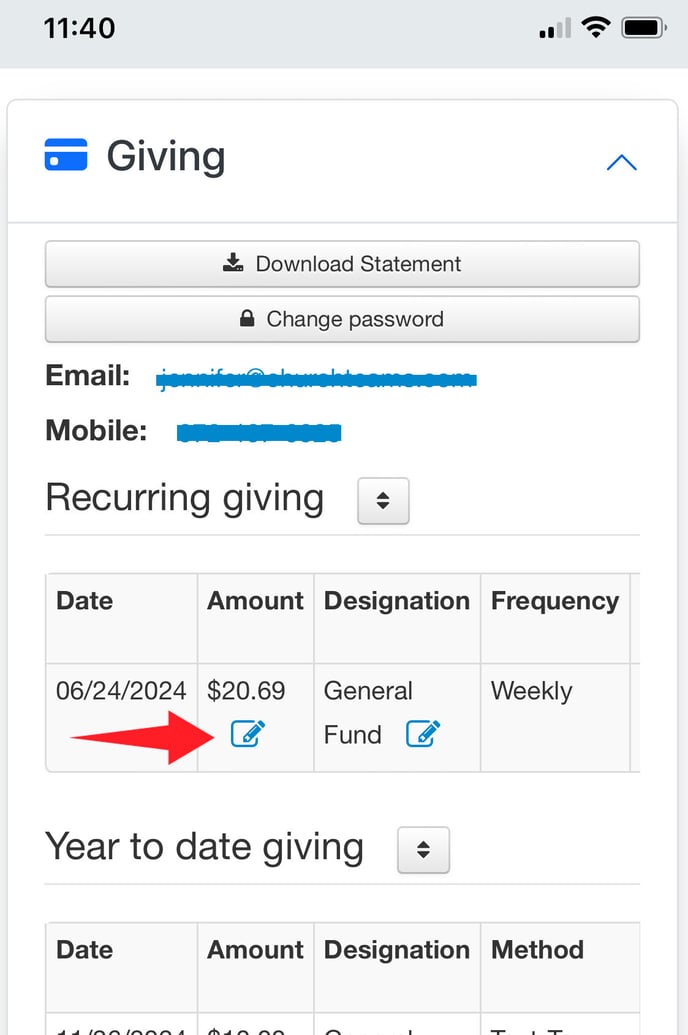 Edit Recurring Giving