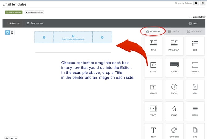 Email Editor Drag Content