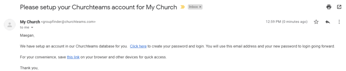 Email to set up User Account