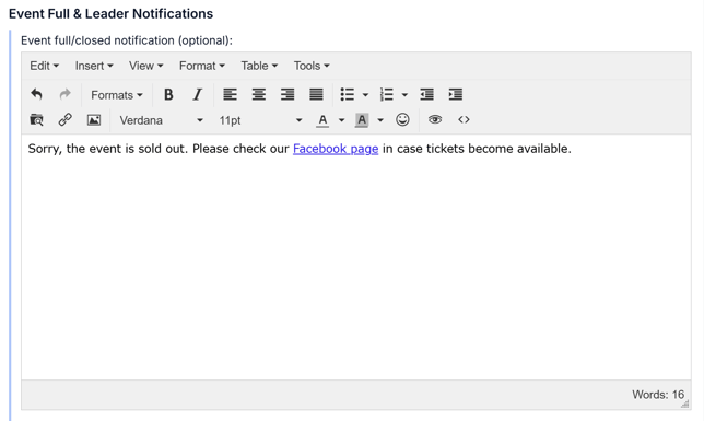 Event Full Notification Email