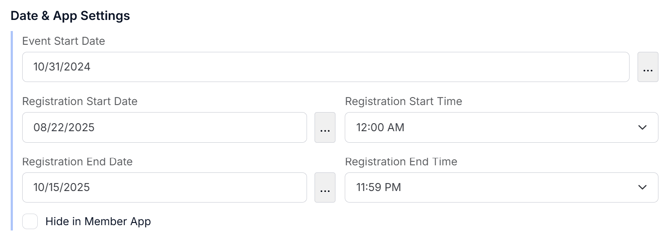 Registration StartEnd Dates